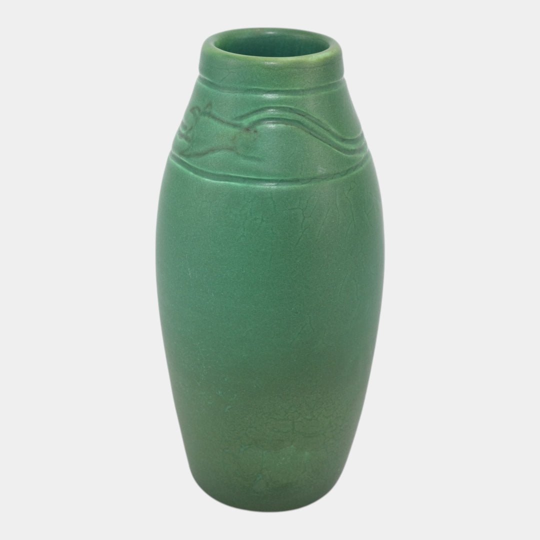 Rookwood 1905 Arts & Crafts Pottery Matte Green Carved Floral Ceramic Vase Coyne 939D - Just Art Pottery