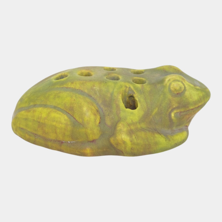 Roseville Early Carnelian Green 1916 Vintage Art Pottery Figural Flower Frog - Just Art Pottery