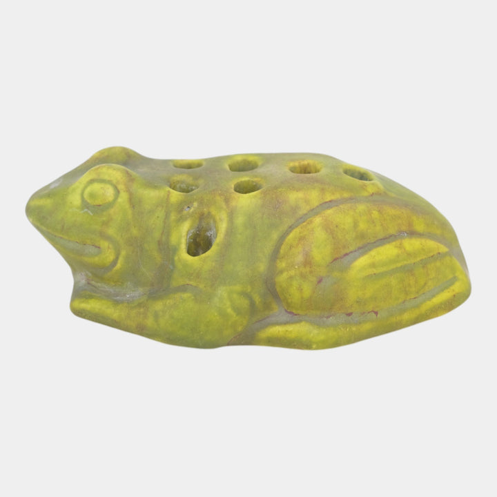 Roseville Early Carnelian Green 1916 Vintage Art Pottery Figural Flower Frog - Just Art Pottery