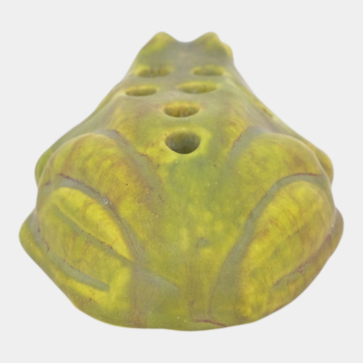 Roseville Early Carnelian Green 1916 Vintage Art Pottery Figural Flower Frog - Just Art Pottery