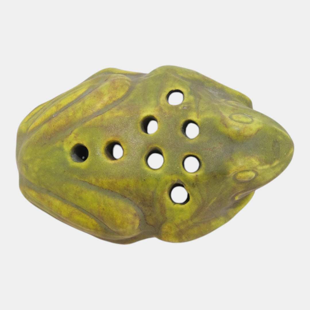 Roseville Early Carnelian Green 1916 Vintage Art Pottery Figural Flower Frog - Just Art Pottery