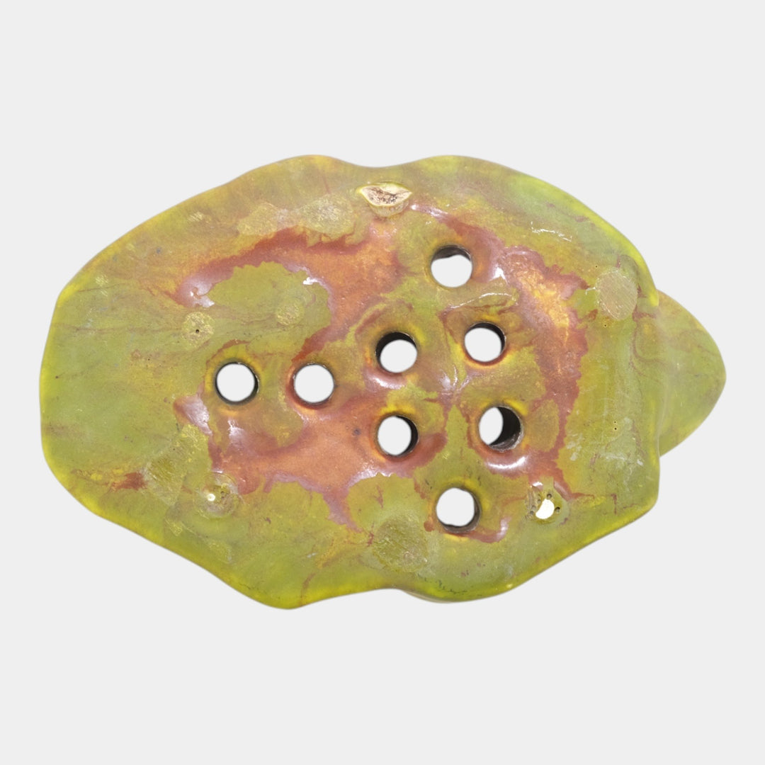 Roseville Early Carnelian Green 1916 Vintage Art Pottery Figural Flower Frog - Just Art Pottery
