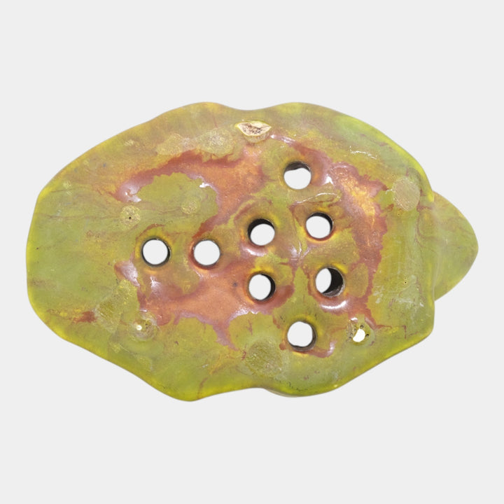 Roseville Early Carnelian Green 1916 Vintage Art Pottery Figural Flower Frog - Just Art Pottery