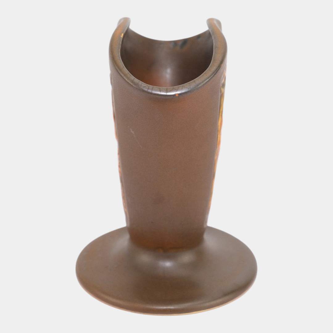 Roseville Rosecraft Panel Brown 1926 Vintage Art Pottery Ceramic Nude Fan Vase - Just Art Pottery