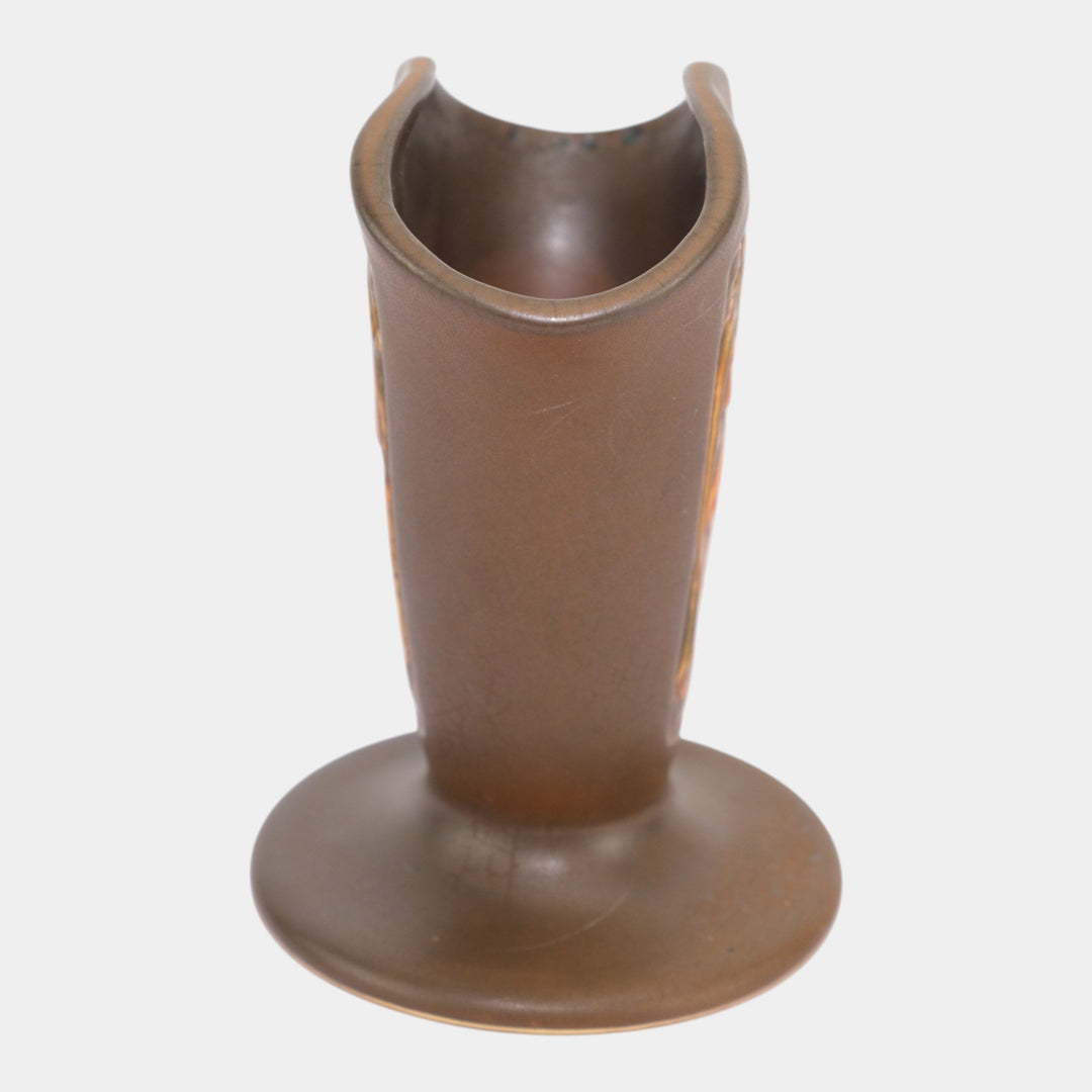 Roseville Rosecraft Panel Brown 1926 Vintage Art Pottery Ceramic Nude Fan Vase - Just Art Pottery