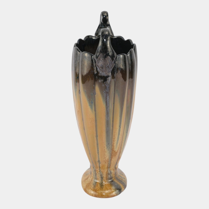 Fulper 1917-1934 Arts And Crafts Pottery Brown Black Drip Double Handled Vase - Just Art Pottery