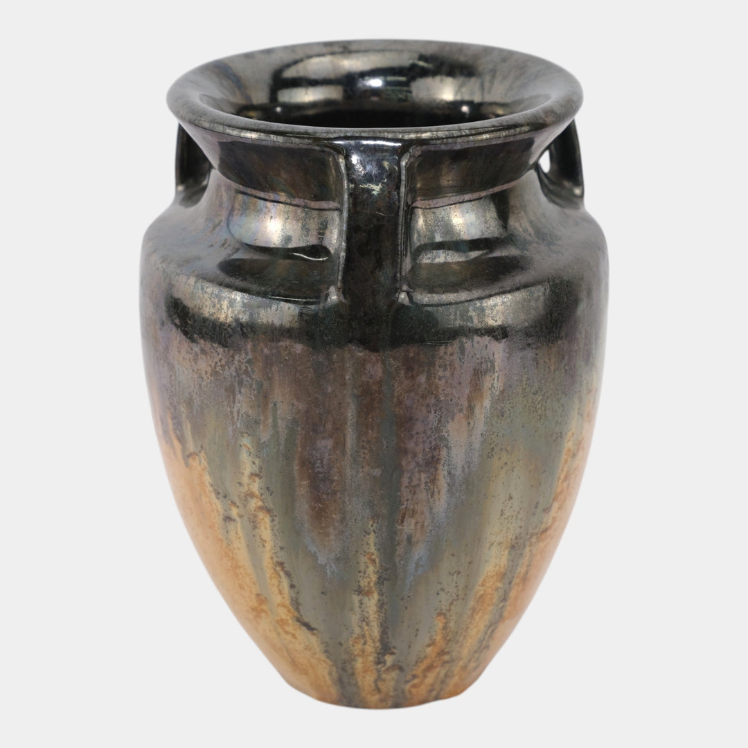 Fulper 1917-1934 Arts And Crafts Gun Metal Orange Art Pottery Bullet Vase 530 - Just Art Pottery