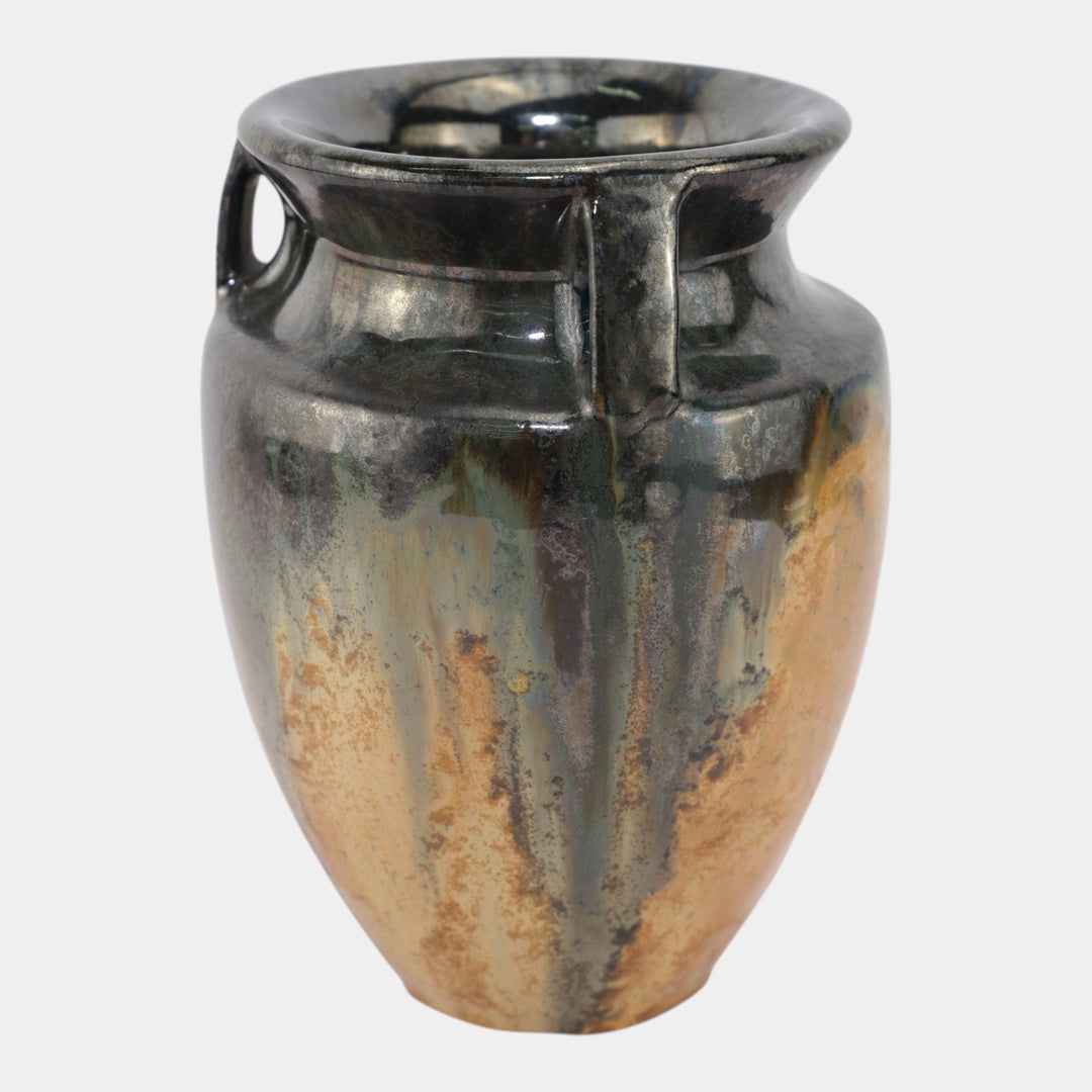 Fulper 1917-1934 Arts And Crafts Gun Metal Orange Art Pottery Bullet Vase 530 - Just Art Pottery