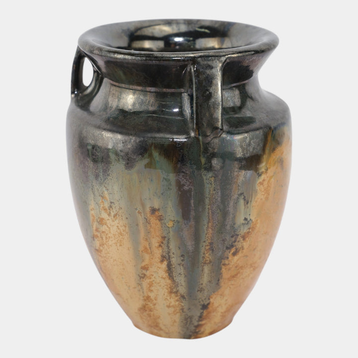 Fulper 1917-1934 Arts And Crafts Gun Metal Orange Art Pottery Bullet Vase 530 - Just Art Pottery