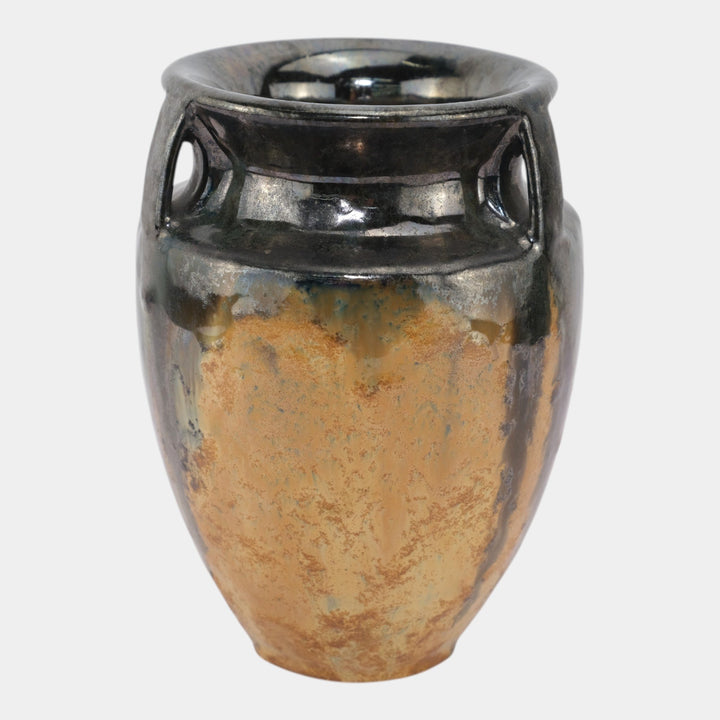 Fulper 1917-1934 Arts And Crafts Gun Metal Orange Art Pottery Bullet Vase 530 - Just Art Pottery