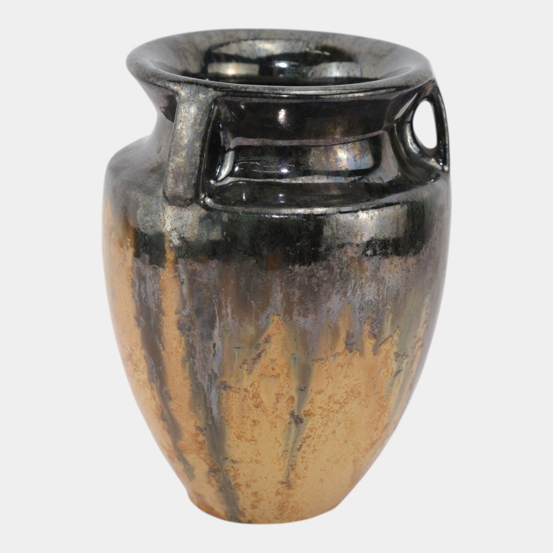 Fulper 1917-1934 Arts And Crafts Gun Metal Orange Art Pottery Bullet Vase 530 - Just Art Pottery