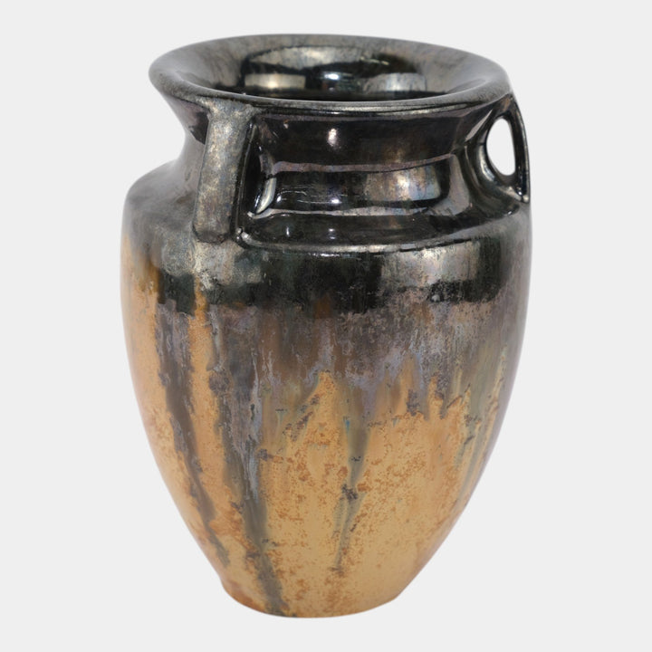 Fulper 1917-1934 Arts And Crafts Gun Metal Orange Art Pottery Bullet Vase 530 - Just Art Pottery