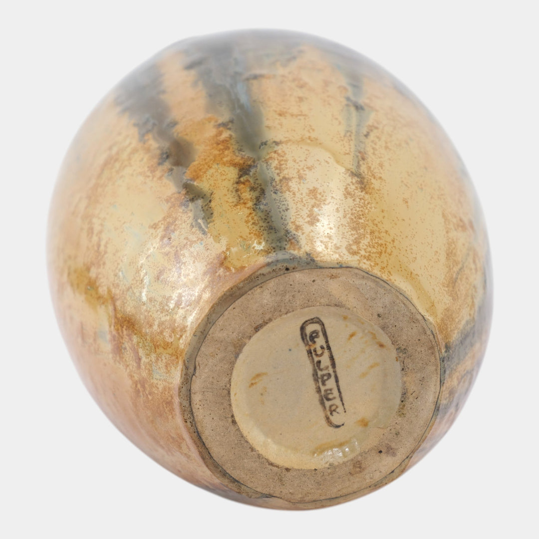 Fulper 1917-1934 Arts And Crafts Gun Metal Orange Art Pottery Bullet Vase 530 - Just Art Pottery