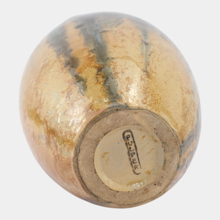 Fulper 1917-1934 Arts And Crafts Gun Metal Orange Art Pottery Bullet Vase 530 - Just Art Pottery