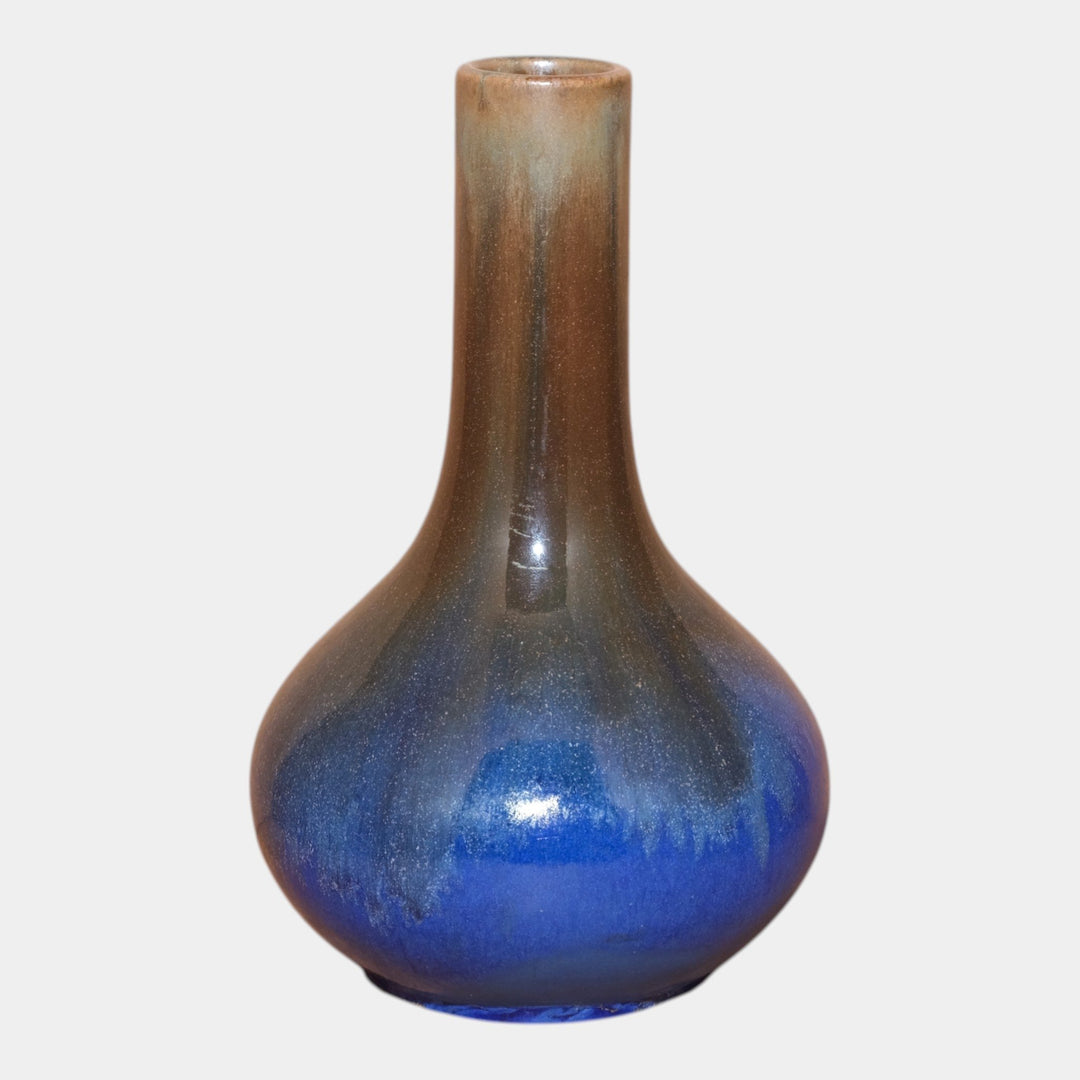 Fulper 1915-17 Arts And Crafts Pottery Brown Blue Ceramic Bottle Vase 475 - Just Art Pottery