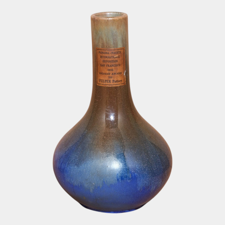 Fulper 1915-17 Arts And Crafts Pottery Brown Blue Ceramic Bottle Vase 475 - Just Art Pottery