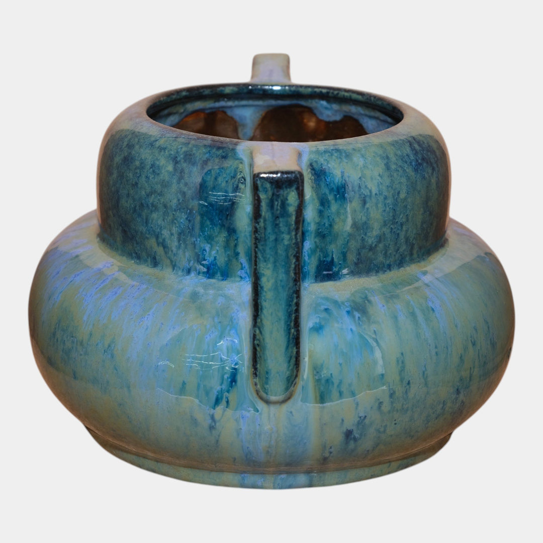 Fulper 1917-1927 Arts And Crafts Pottery Blue Green Flambe Glaze Handled Vase - Just Art Pottery
