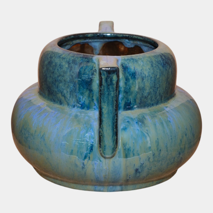 Fulper 1917-1927 Arts And Crafts Pottery Blue Green Flambe Glaze Handled Vase - Just Art Pottery