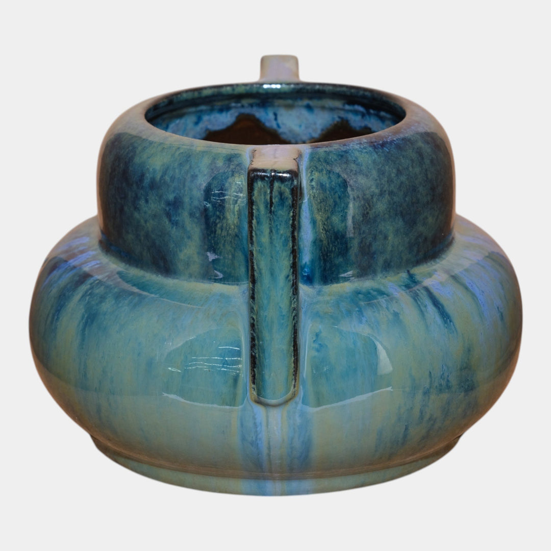 Fulper 1917-1927 Arts And Crafts Pottery Blue Green Flambe Glaze Handled Vase - Just Art Pottery