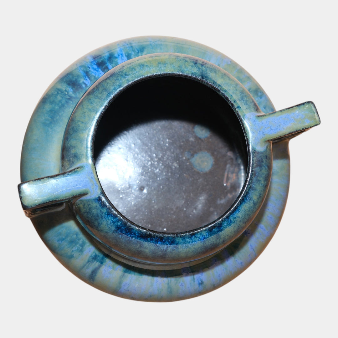 Fulper 1917-1927 Arts And Crafts Pottery Blue Green Flambe Glaze Handled Vase - Just Art Pottery