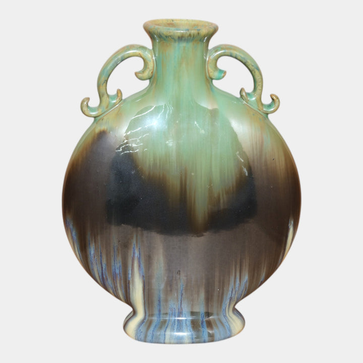 Fulper 1909-1917 Arts And Crafts Pottery Green Glaze Pilgrim Bottle Vase 529 - Just Art Pottery