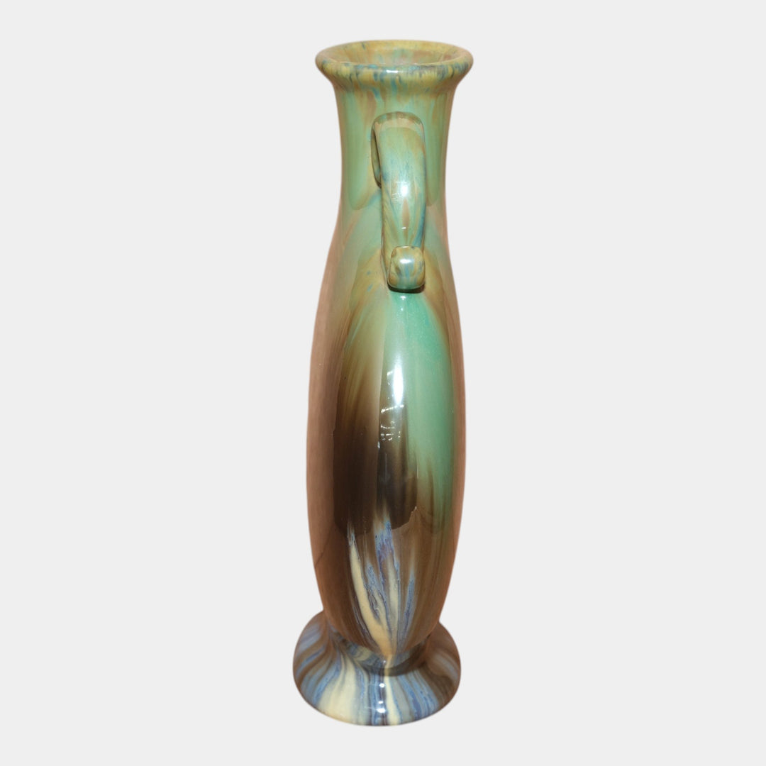 Fulper 1909-1917 Arts And Crafts Pottery Green Glaze Pilgrim Bottle Vase 529 - Just Art Pottery