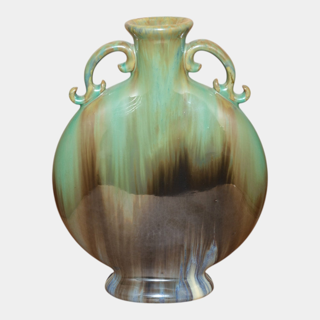 Fulper 1909-1917 Arts And Crafts Pottery Green Glaze Pilgrim Bottle Vase 529 - Just Art Pottery