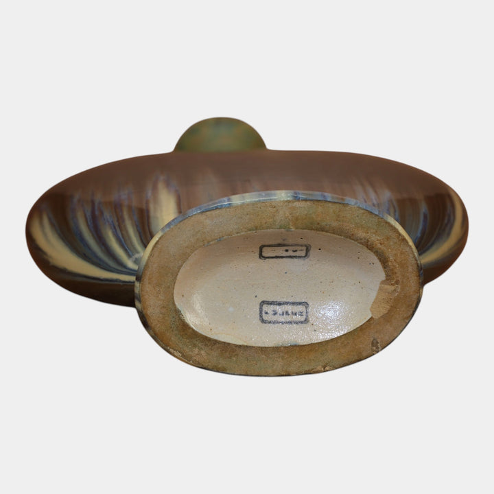 Fulper 1909-1917 Arts And Crafts Pottery Green Glaze Pilgrim Bottle Vase 529 - Just Art Pottery