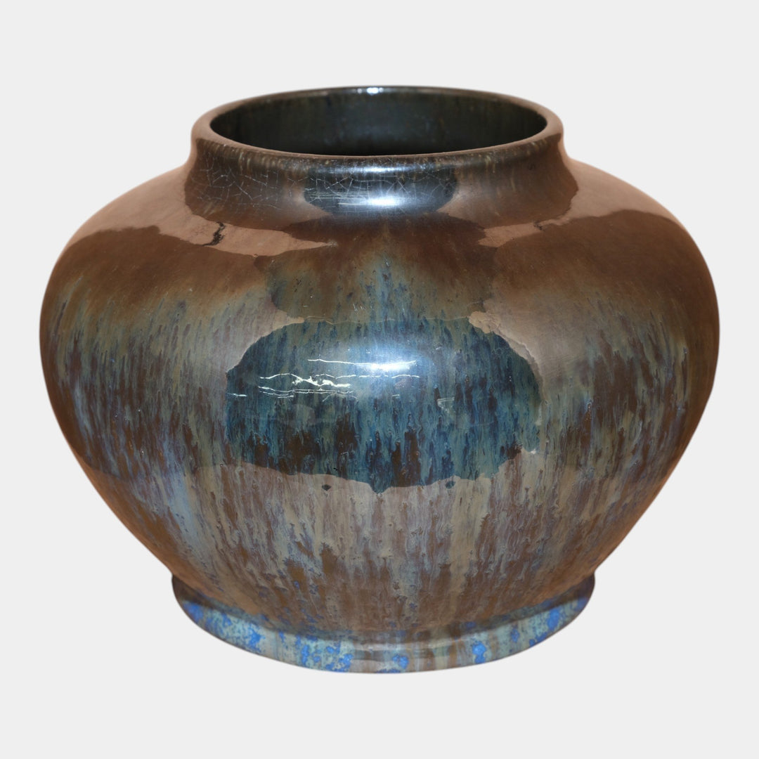 Fulper 1917-27 Arts And Crafts Mirror Gun Metal Over Blue Art Pottery Vase 58 - Just Art Pottery