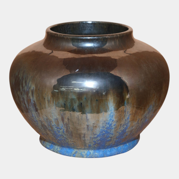 Fulper 1917-27 Arts And Crafts Mirror Gun Metal Over Blue Art Pottery Vase 58 - Just Art Pottery