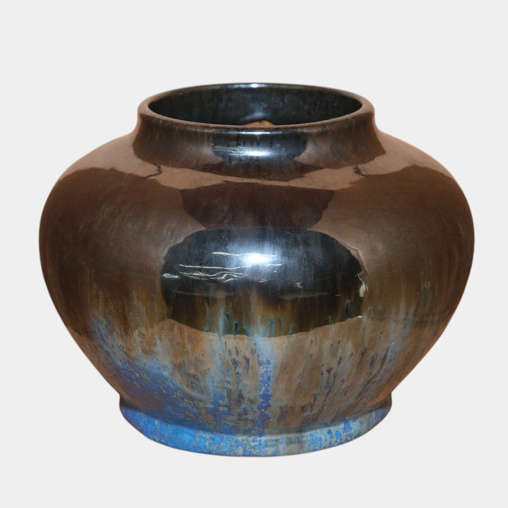 Fulper 1917-27 Arts And Crafts Mirror Gun Metal Over Blue Art Pottery Vase 58 - Just Art Pottery