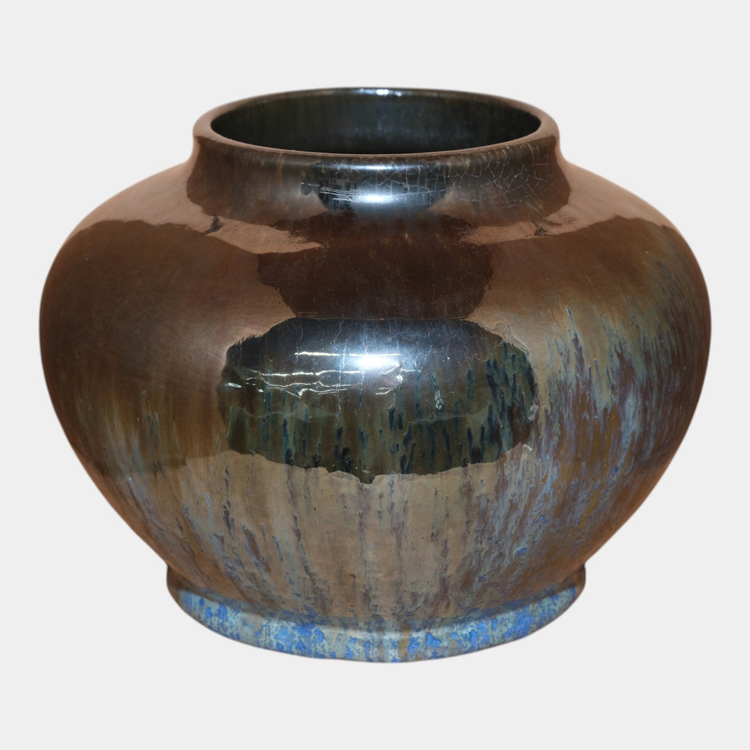 Fulper 1917-27 Arts And Crafts Mirror Gun Metal Over Blue Art Pottery Vase 58 - Just Art Pottery