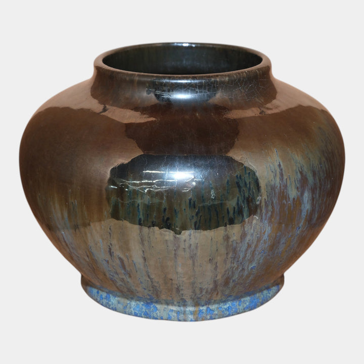 Fulper 1917-27 Arts And Crafts Mirror Gun Metal Over Blue Art Pottery Vase 58 - Just Art Pottery