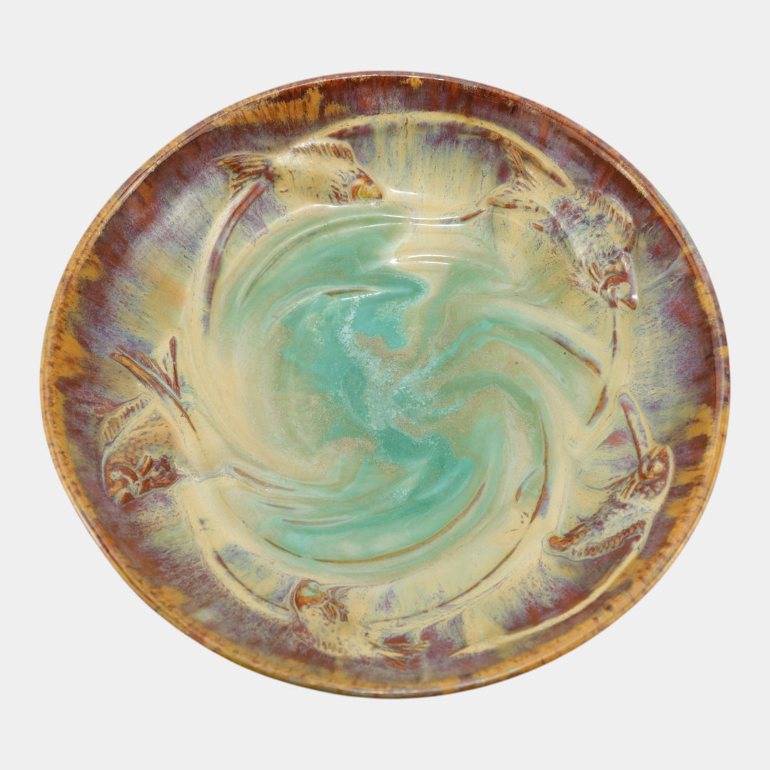 Fulper 1909-17 Arts And Crafts Pottery Brown Green Flambe Ceramic Fish Bowl - Just Art Pottery