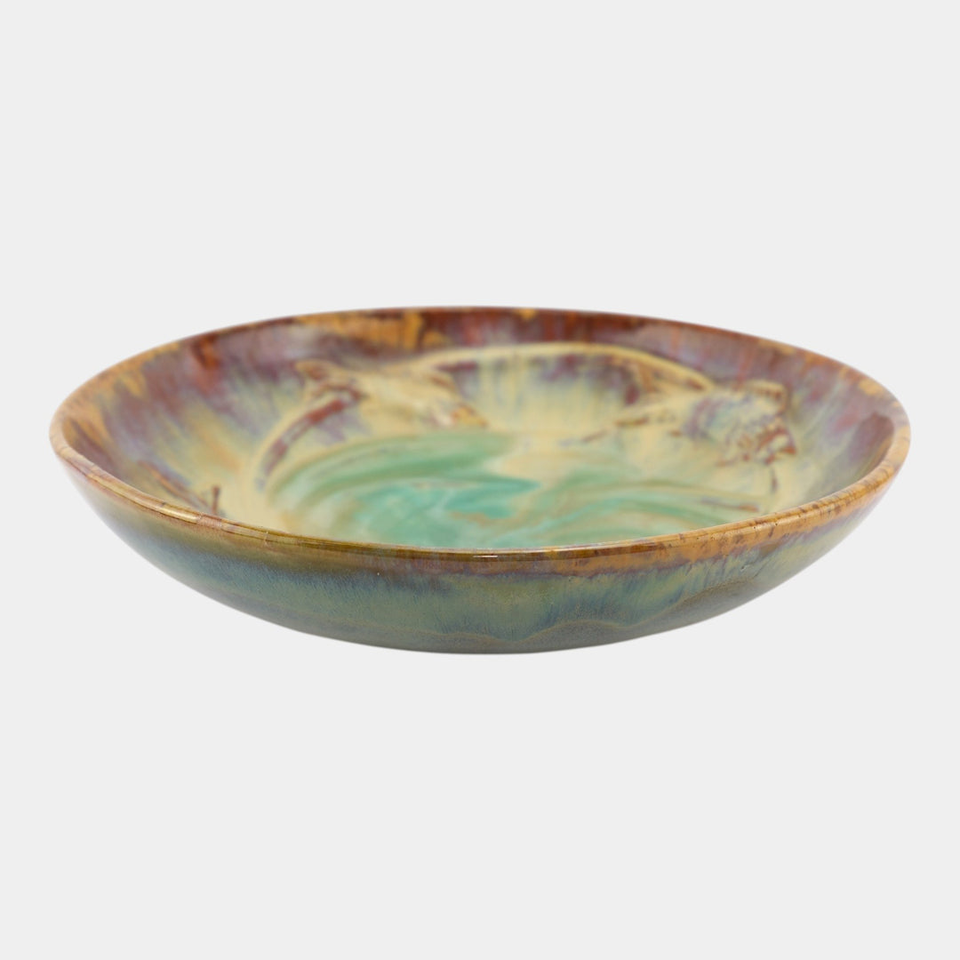 Fulper 1909-17 Arts And Crafts Pottery Brown Green Flambe Ceramic Fish Bowl - Just Art Pottery