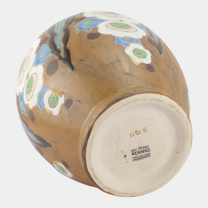 Charles Catteau For Boch Freres Keramis 1920s Art Deco Brown Floral Vase 909