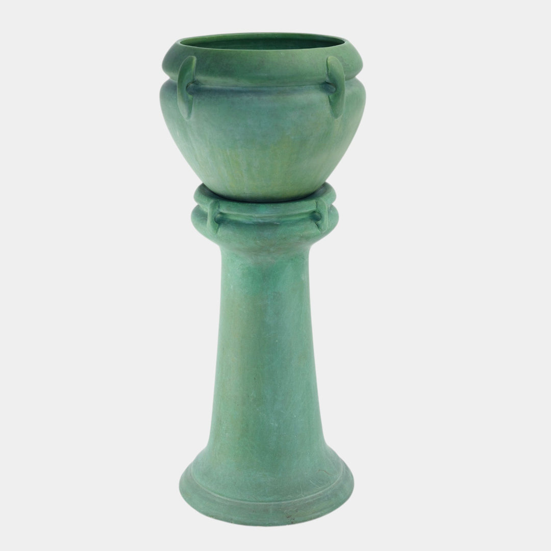 Roseville Matte Green 1916 Arts And Crafts Pottery Jardiniere And Pedestal 456-8 - Just Art Pottery