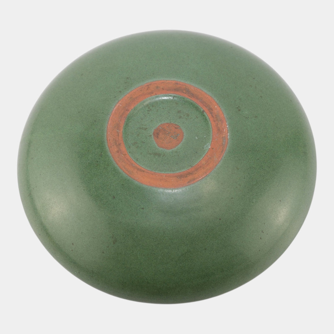 Marblehead Vintage Arts and Crafts Pottery Matte Green Ceramic Low Bowl - Just Art Pottery