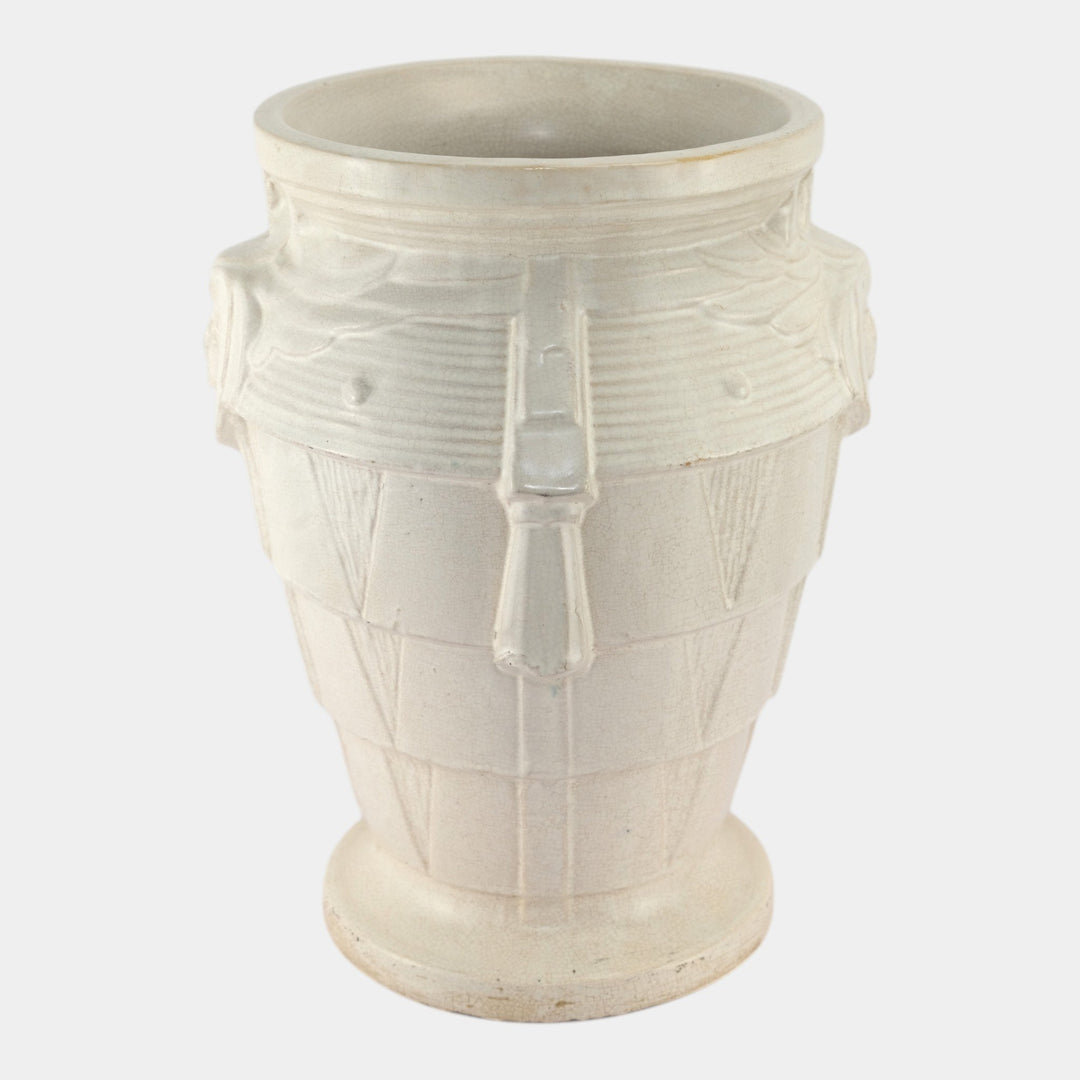 McCoy 1920s Art Deco Egyptian Revival Art Pottery White Sphinx Sand Jar Vase - Just Art Pottery