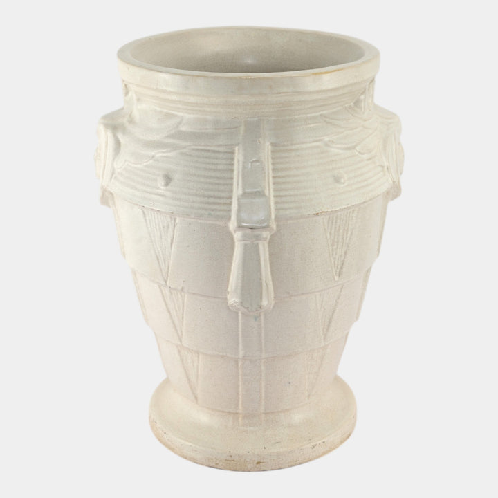 McCoy 1920s Art Deco Egyptian Revival Art Pottery White Sphinx Sand Jar Vase - Just Art Pottery