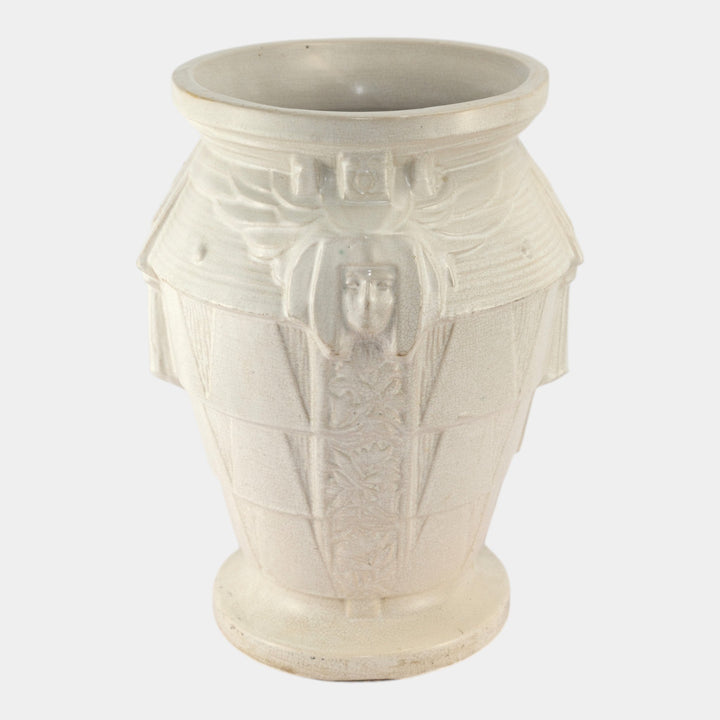 McCoy 1920s Art Deco Egyptian Revival Art Pottery White Sphinx Sand Jar Vase - Just Art Pottery