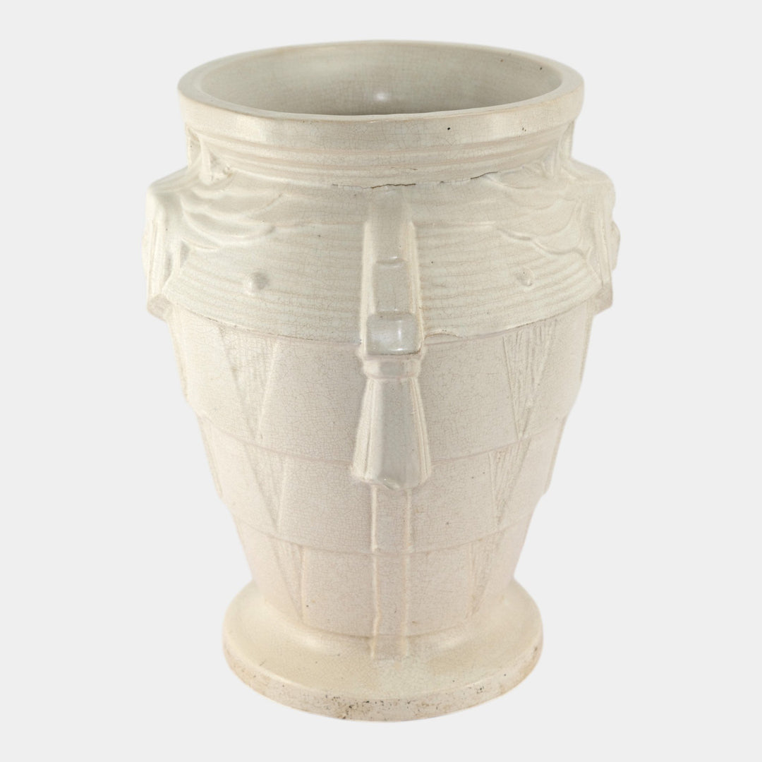 McCoy 1920s Art Deco Egyptian Revival Art Pottery White Sphinx Sand Jar Vase - Just Art Pottery