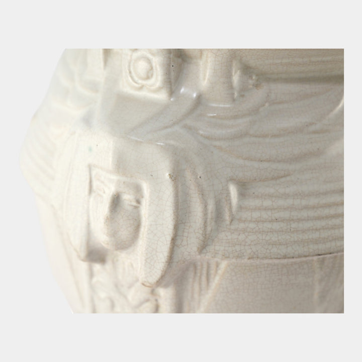 McCoy 1920s Art Deco Egyptian Revival Art Pottery White Sphinx Sand Jar Vase - Just Art Pottery