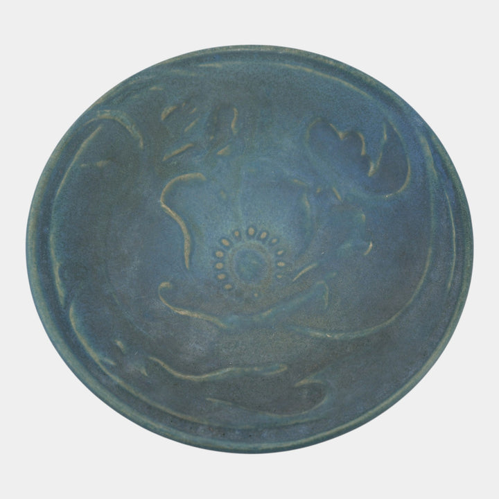 Van Briggle 1907-12 Vintage Arts And Crafts Pottery Blue Ceramic Poppy Plate 20 - Just Art Pottery