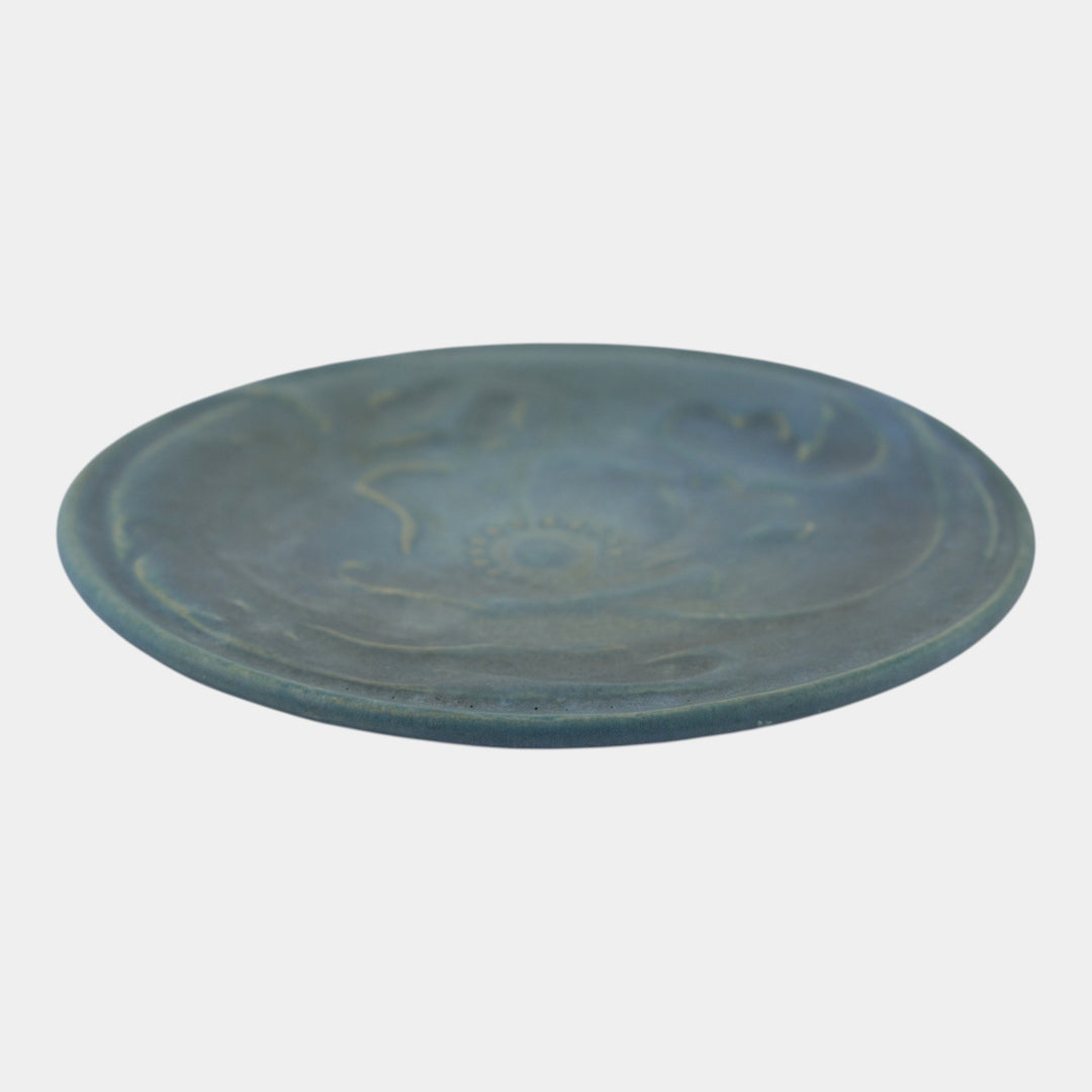 Van Briggle 1907-12 Vintage Arts And Crafts Pottery Blue Ceramic Poppy Plate 20 - Just Art Pottery