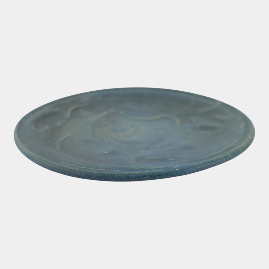 Van Briggle 1907-12 Vintage Arts And Crafts Pottery Blue Ceramic Poppy Plate 20 - Just Art Pottery