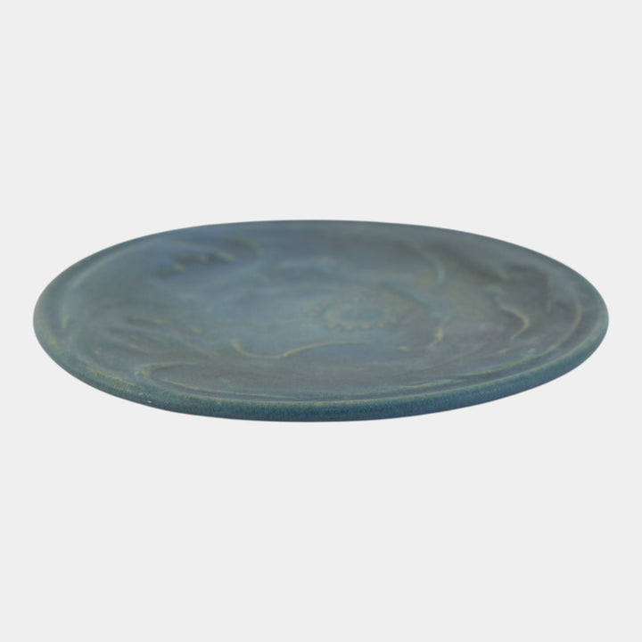 Van Briggle 1907-12 Vintage Arts And Crafts Pottery Blue Ceramic Poppy Plate 20 - Just Art Pottery