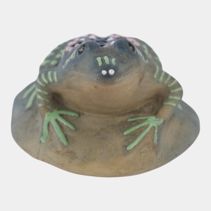 Brush McCoy Pottery Jewel Squeeze Bag Decorated Stoneware Figural Flower Frog - Just Art Pottery