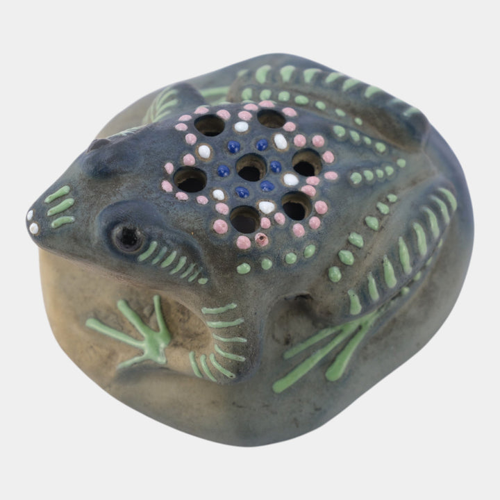 Brush McCoy Pottery Jewel Squeeze Bag Decorated Stoneware Figural Flower Frog - Just Art Pottery