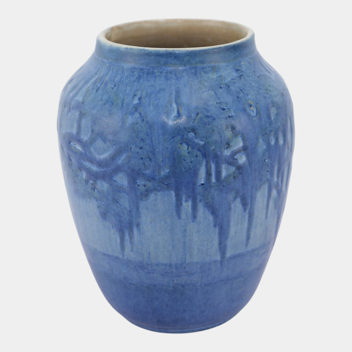 Newcomb College 1929 Vintage Arts and Crafts Pottery Blue Scenic Sail Boat Vase Bailey - Just Art Pottery